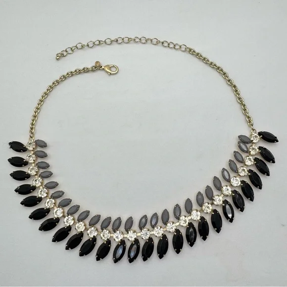 Premier Designs Crystal Statement Necklace Gold Tone Black Gray Bib - Picture 2 of 8